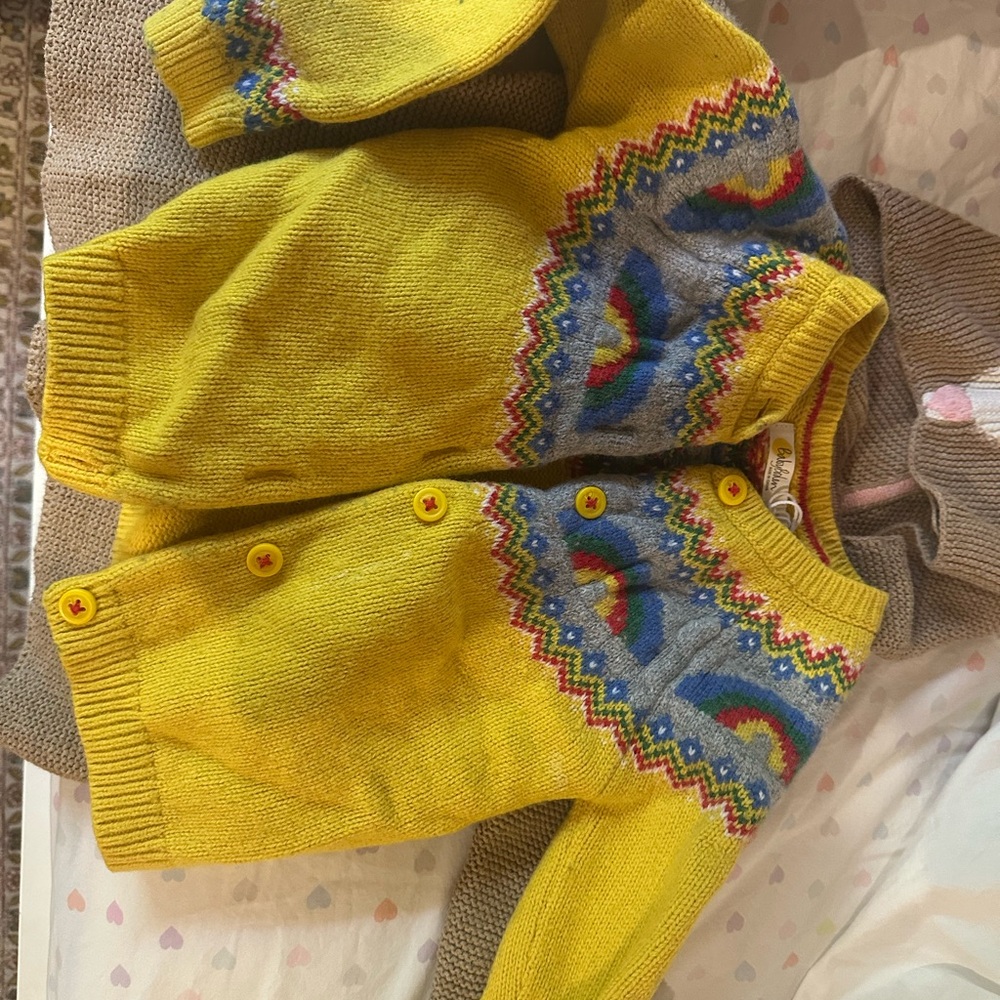 Boden Yellow Kids Sweater with Colorful Pattern